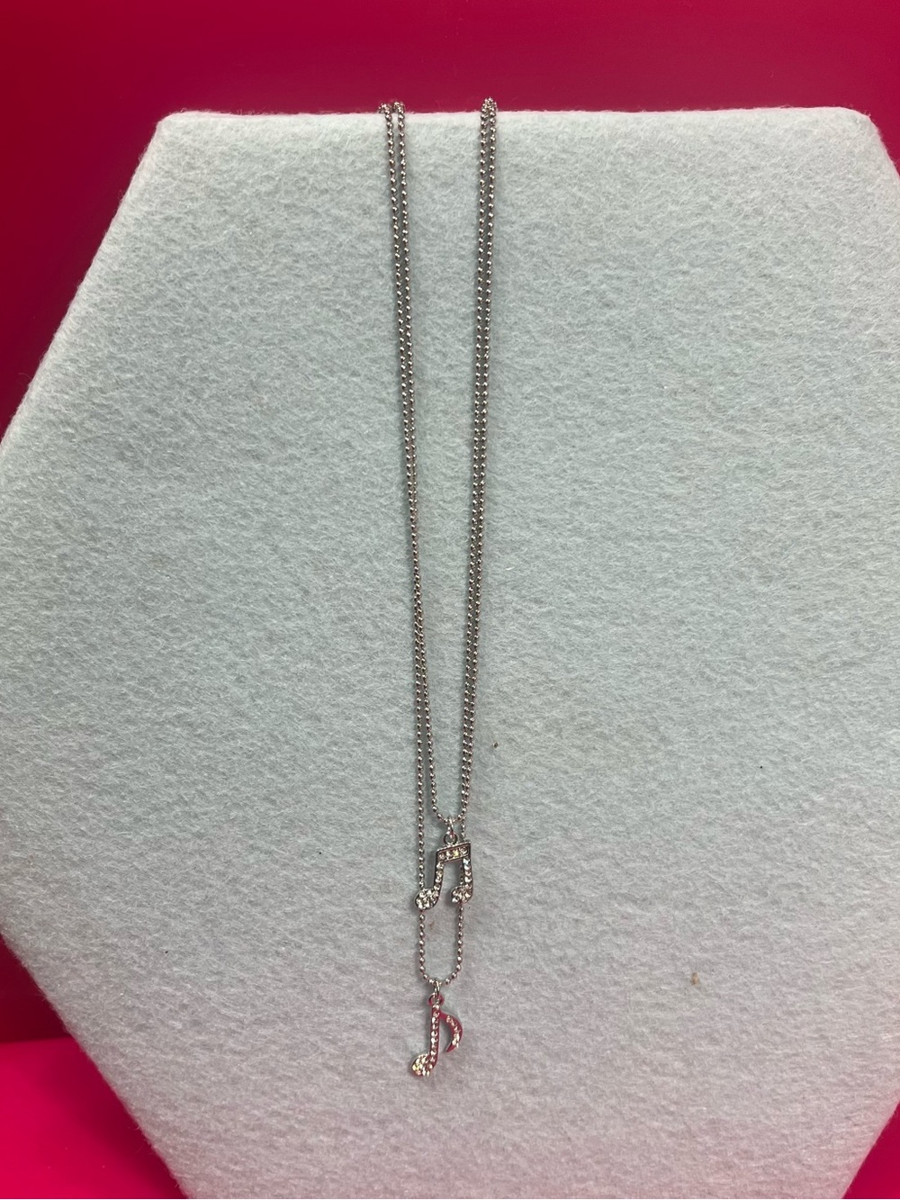 Fashion Jewelry Silver-Tone layered Necklace with Sparkly Rhinestone Music Notes